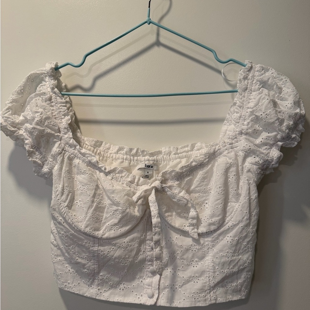 Bar III White Eyelet Puff Sleeve Blouse